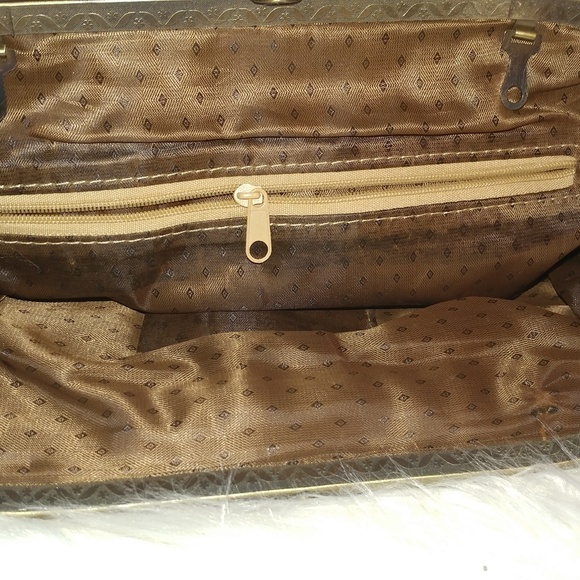 Ladies Brown Microsuede Beaded Flower Handbag - Picture 3 of 4